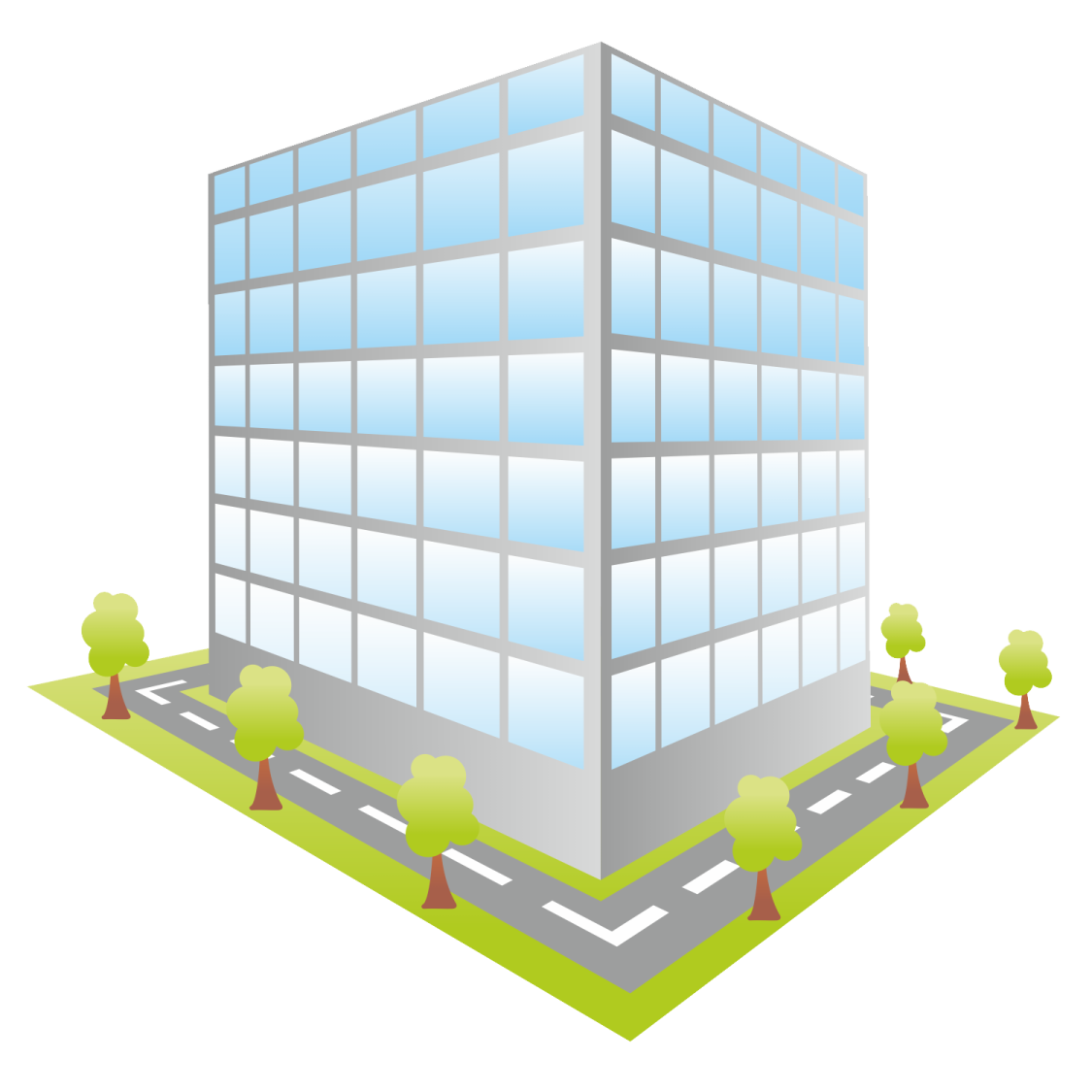 a building with trees and grass around it