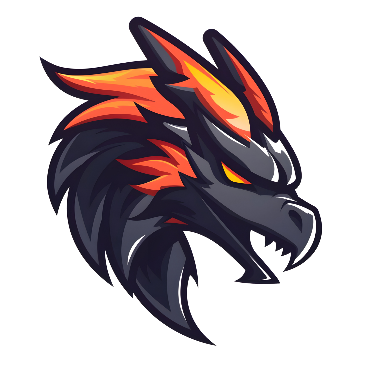 the head of a wolf with orange and black hair