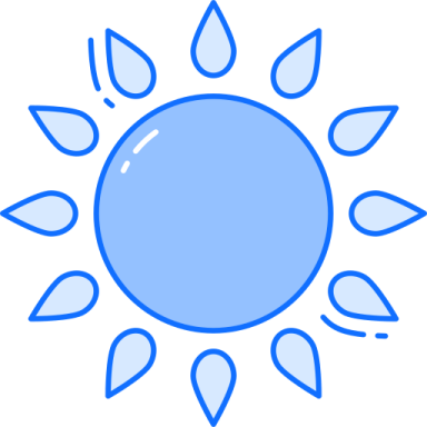 a blue sun with green leaves on it
