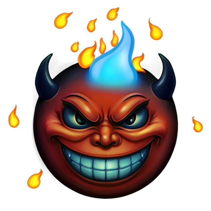 a cartoon character with flames on his face