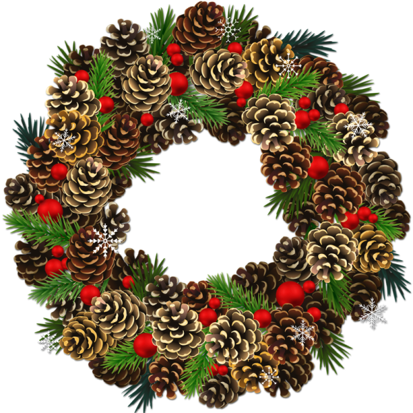 a christmas wreath with pine cones and red berries