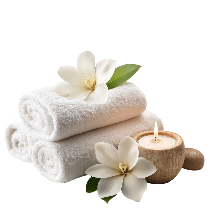 towels and candle on a white background