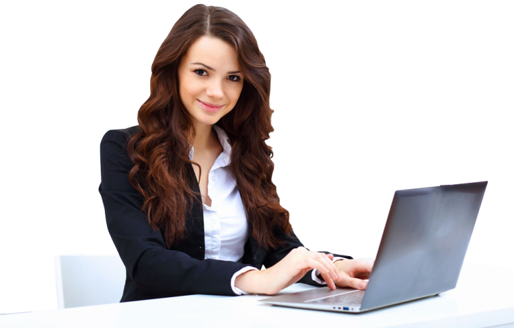 a woman sitting at a desk with a laptop