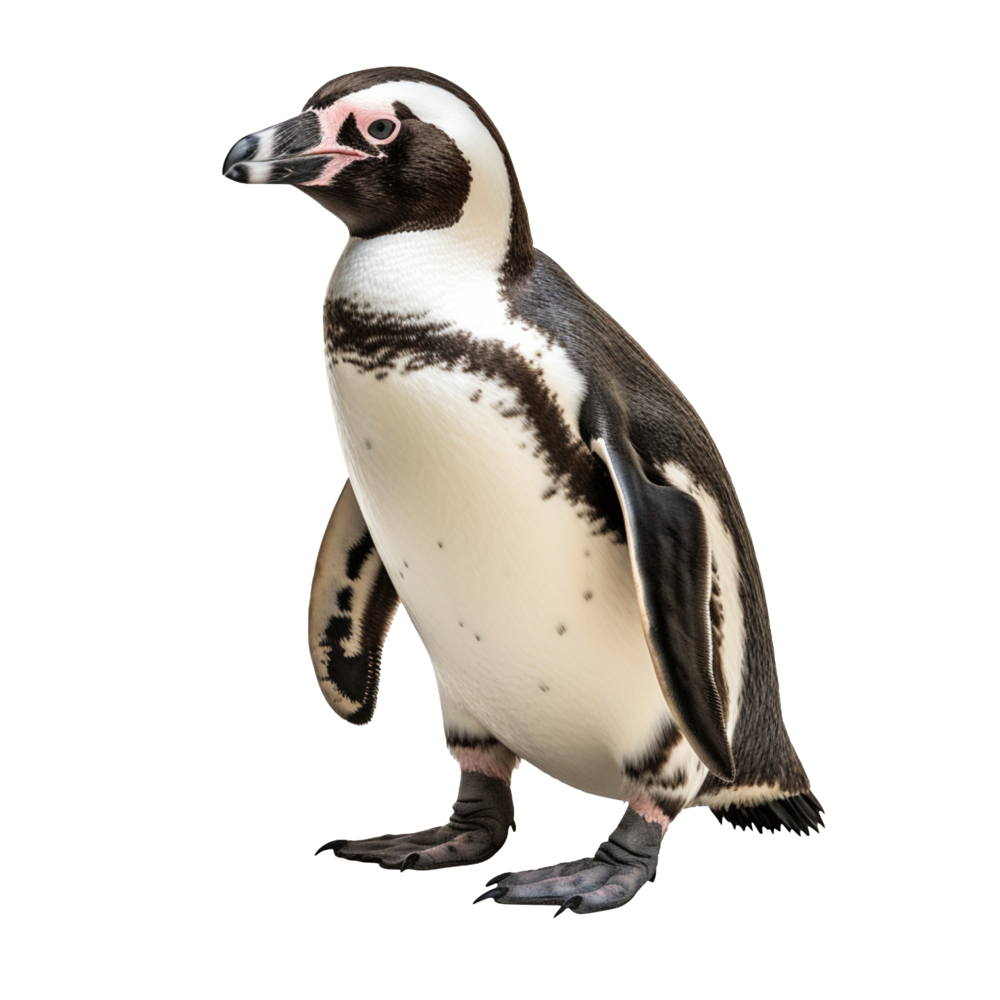 a black and white penguin standing on its hinds