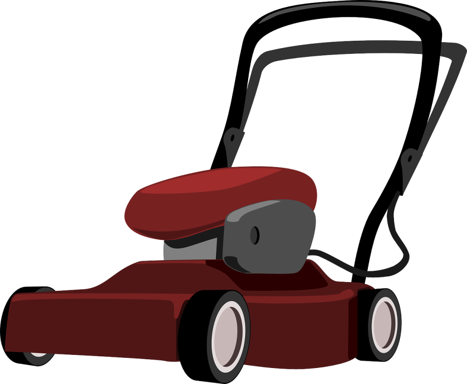 a red lawn mower on a white background