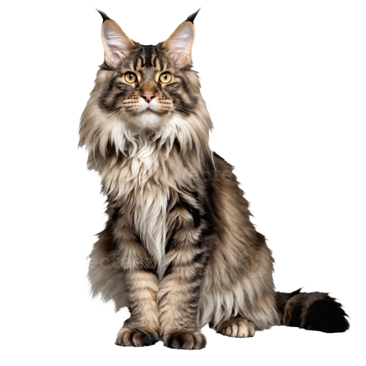 a long haired cat sitting and looking at the camera