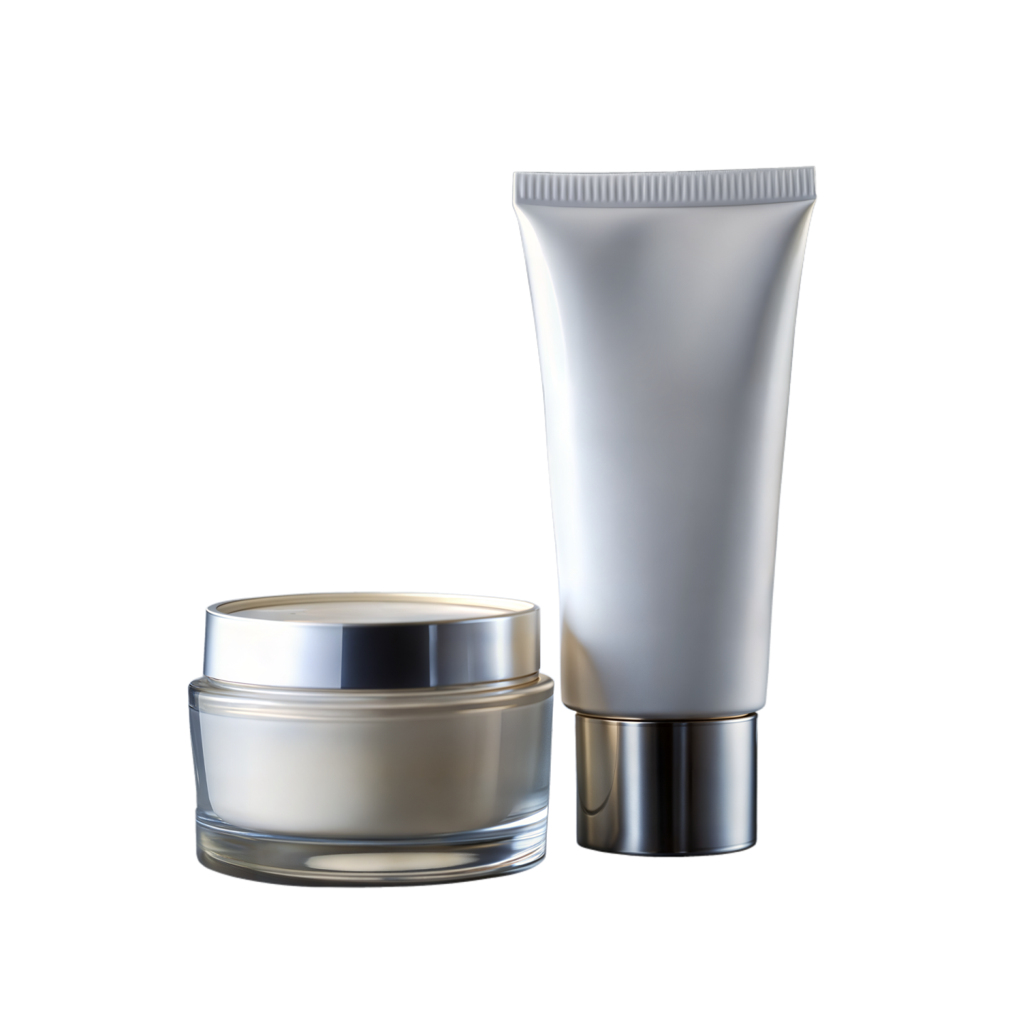 a white jar and a silver container
