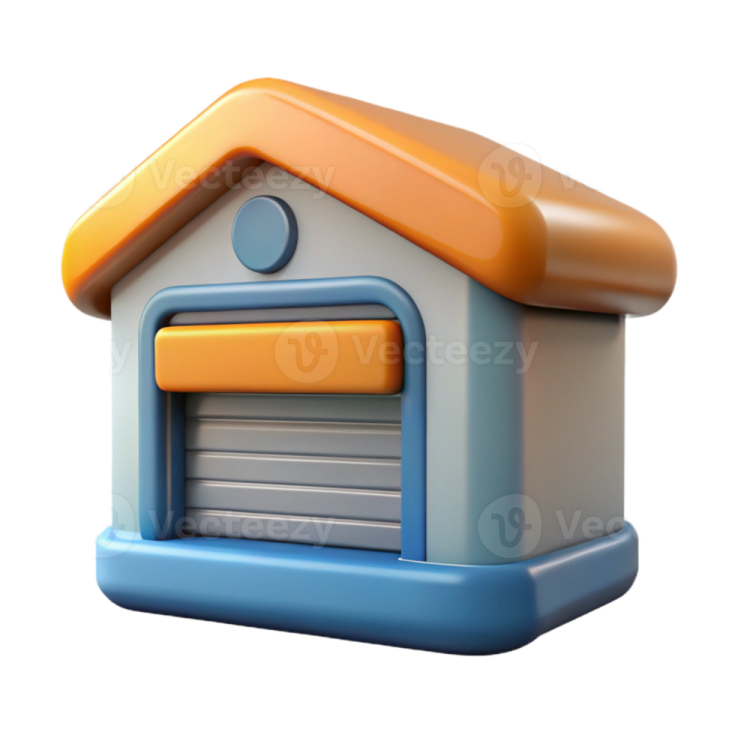 a blue and orange house on a white background