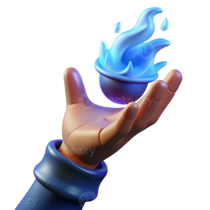 a hand with a blue flame on it