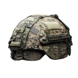 a helmet with a magazine attached to it