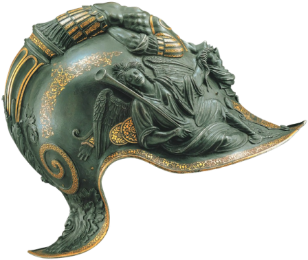 an elephant head with a woman on it's back