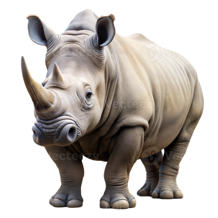a rhino standing in front of a white background