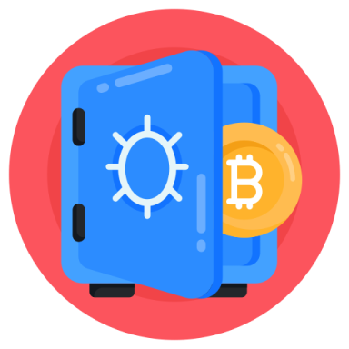 a blue suitcase with a bit coin in it