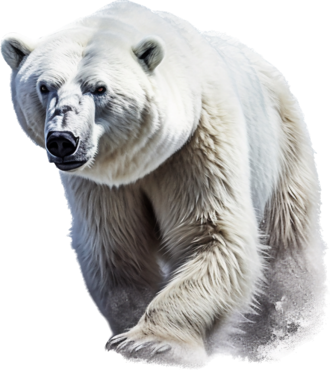 a polar bear is walking in the snow