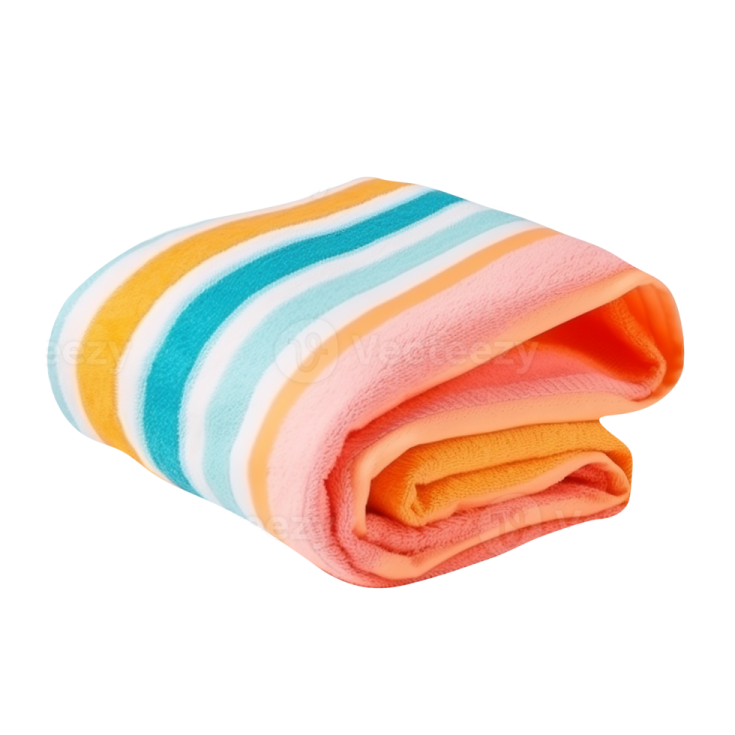 a colorful striped blanket on a white background