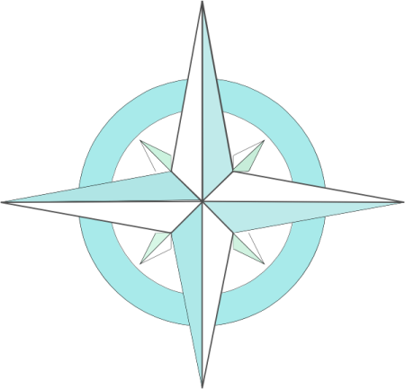 a blue and white compass on a white background