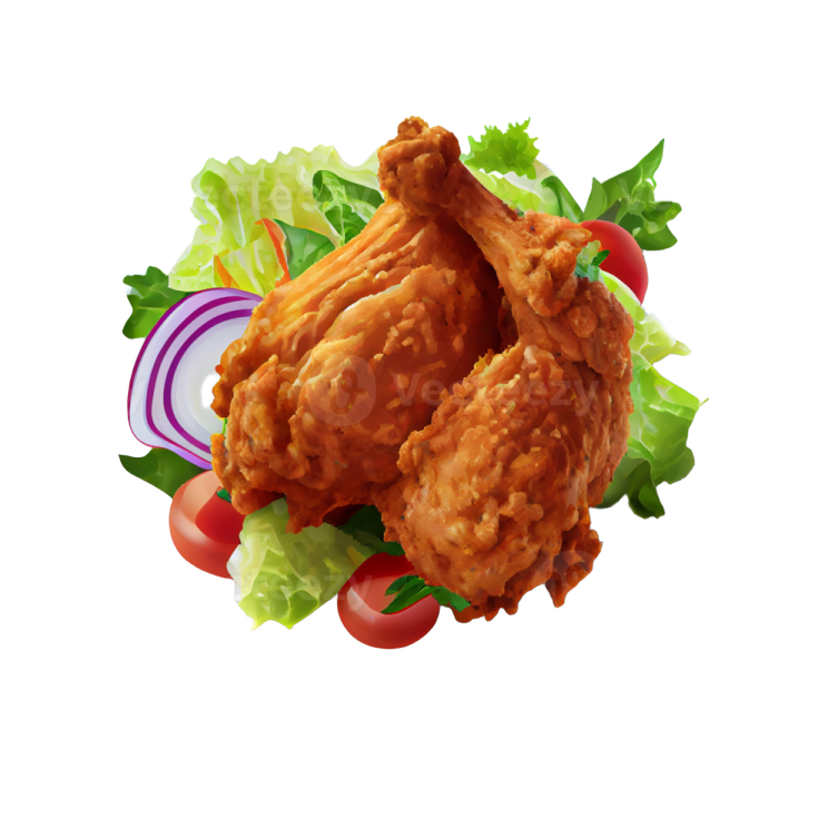 a plate with chicken and salad on it