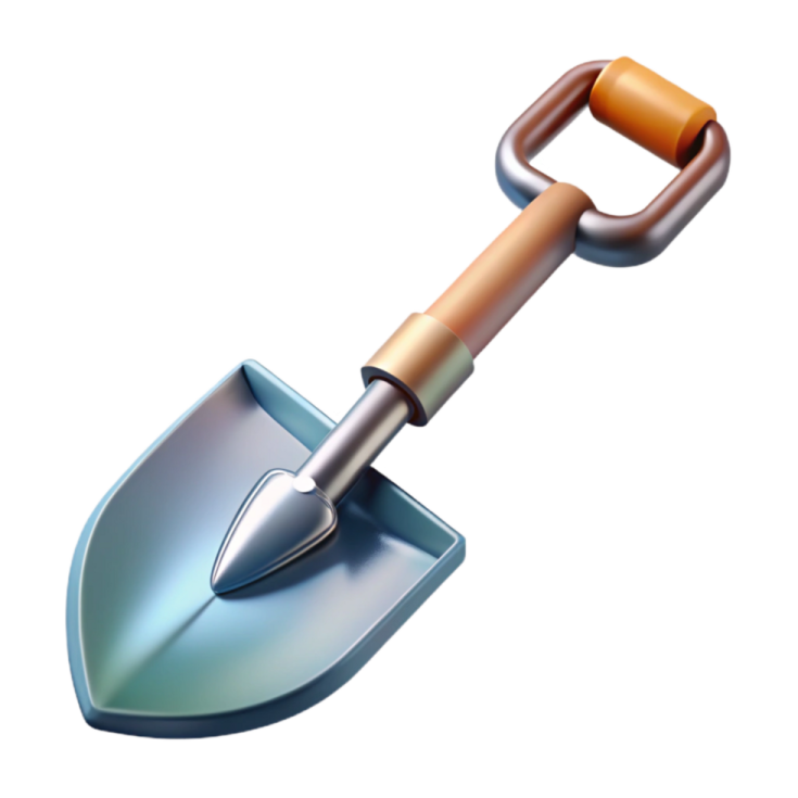 a shovel with an orange handle on it