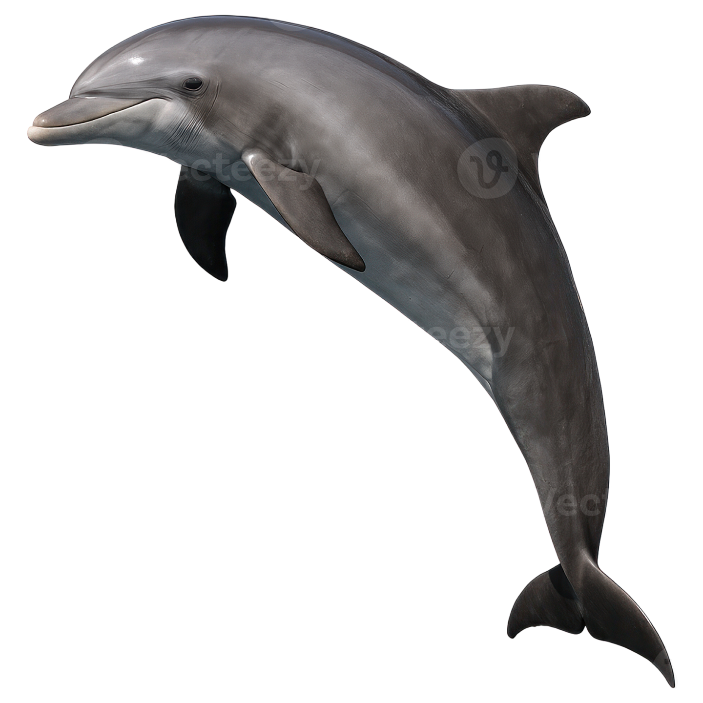 a dolphin jumping in the air on a white background