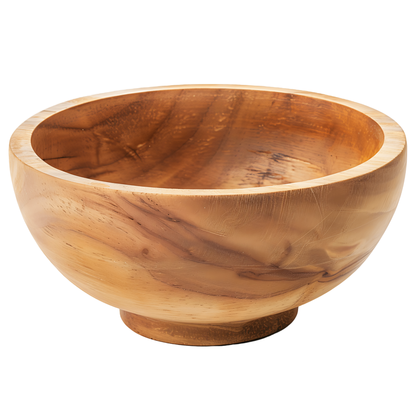 a wooden bowl on a white background