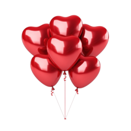 a bunch of red heart balloons