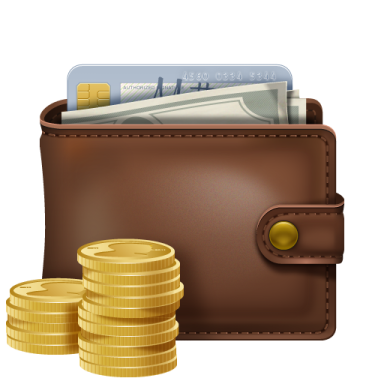 a brown leather wallet with coins and credit cards