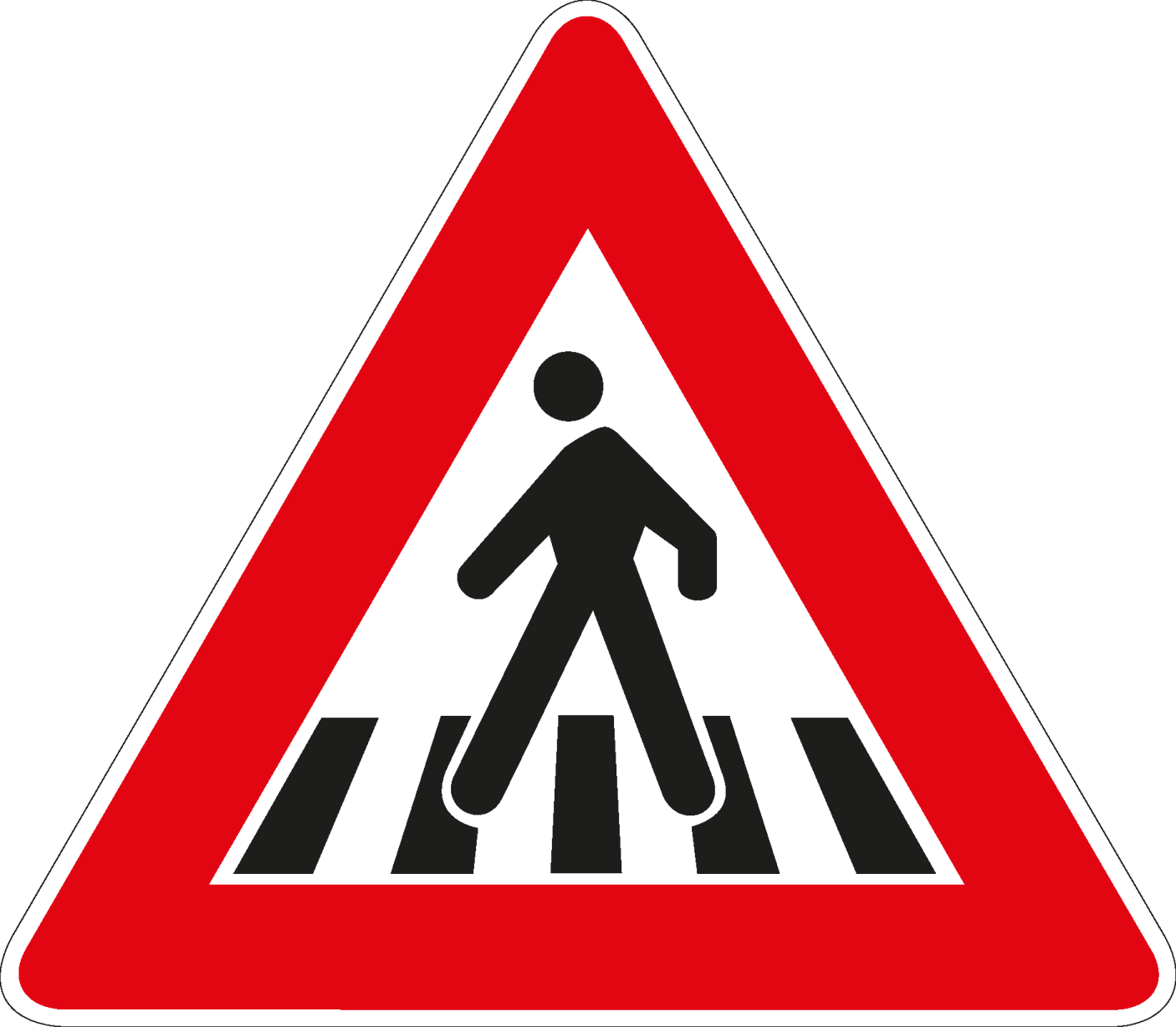a road sign with a man walking across it