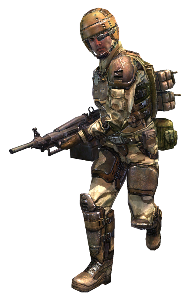 a soldier with a rifle in his hand