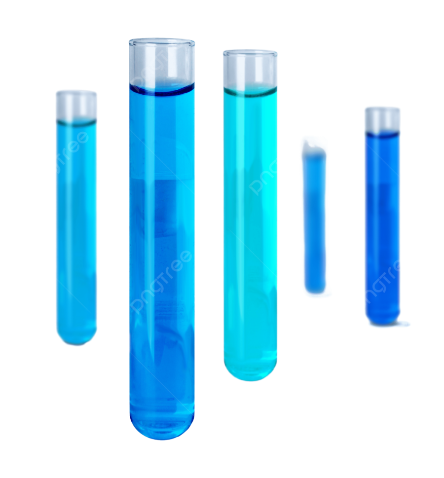 three test tubes filled with blue liquid