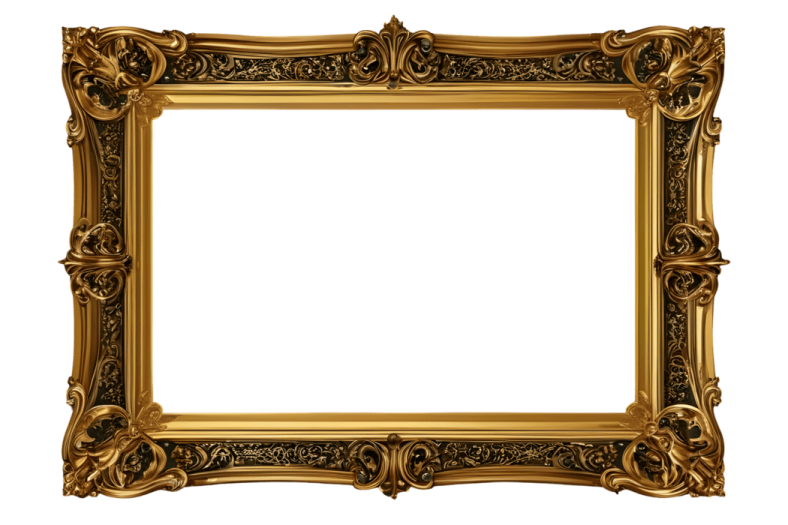an ornate gold frame with a white background