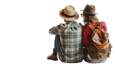 two children sitting on the back of a backpack