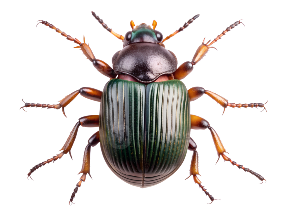 a green beetle on a white background