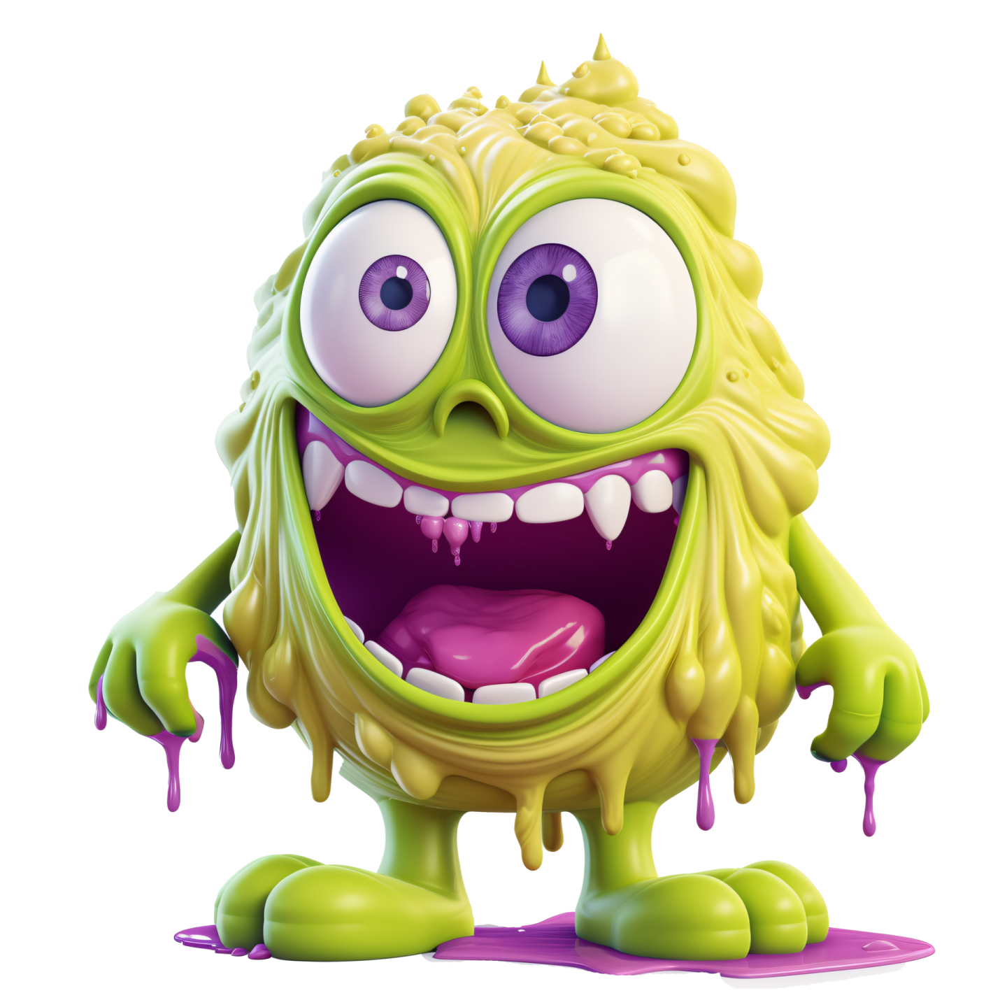 an image of a green monster with purple paint