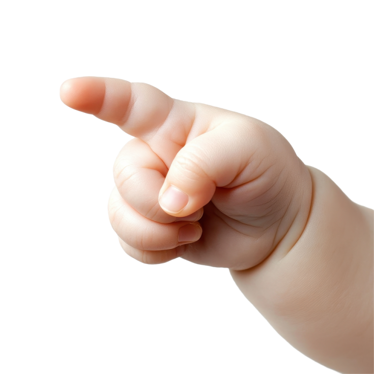 a baby's hand pointing at the camera