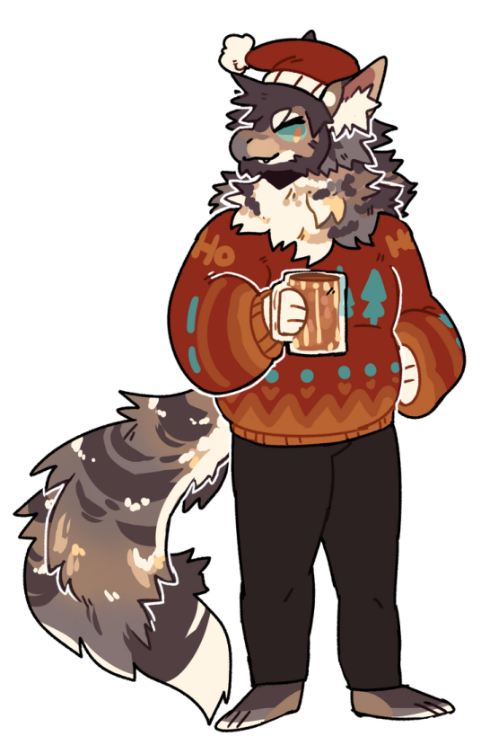 a drawing of a wolf with a cup in his hand