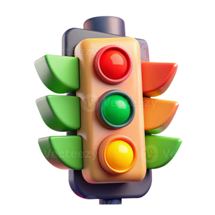 a traffic light with many colored balls around it