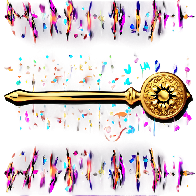 a golden key on a white background surrounded by confe