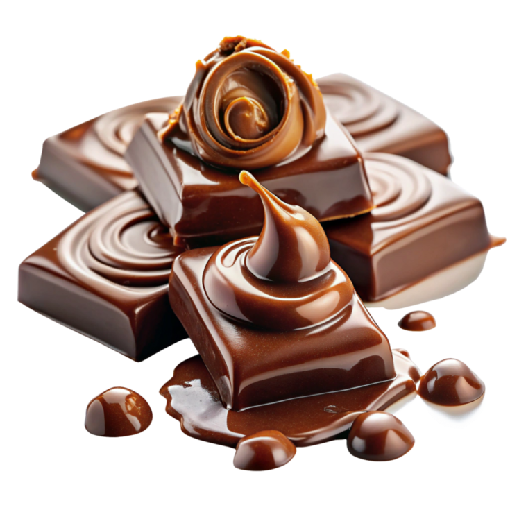 a pile of chocolate on a white background