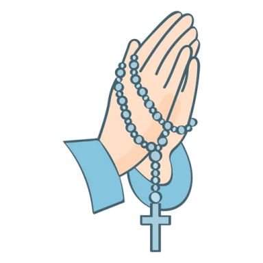 praying hands with rosary on white background