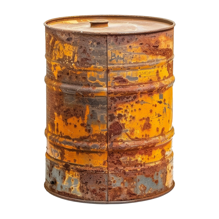 an old rusty metal barrel with rust paint on it