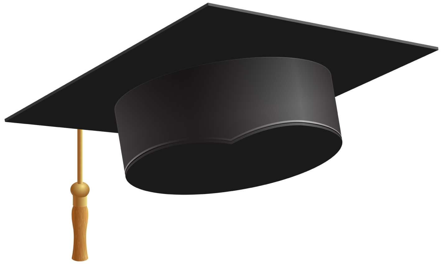 a black graduation cap with a gold ta