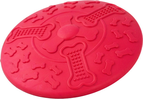 a red dog toy with bones and bones on it