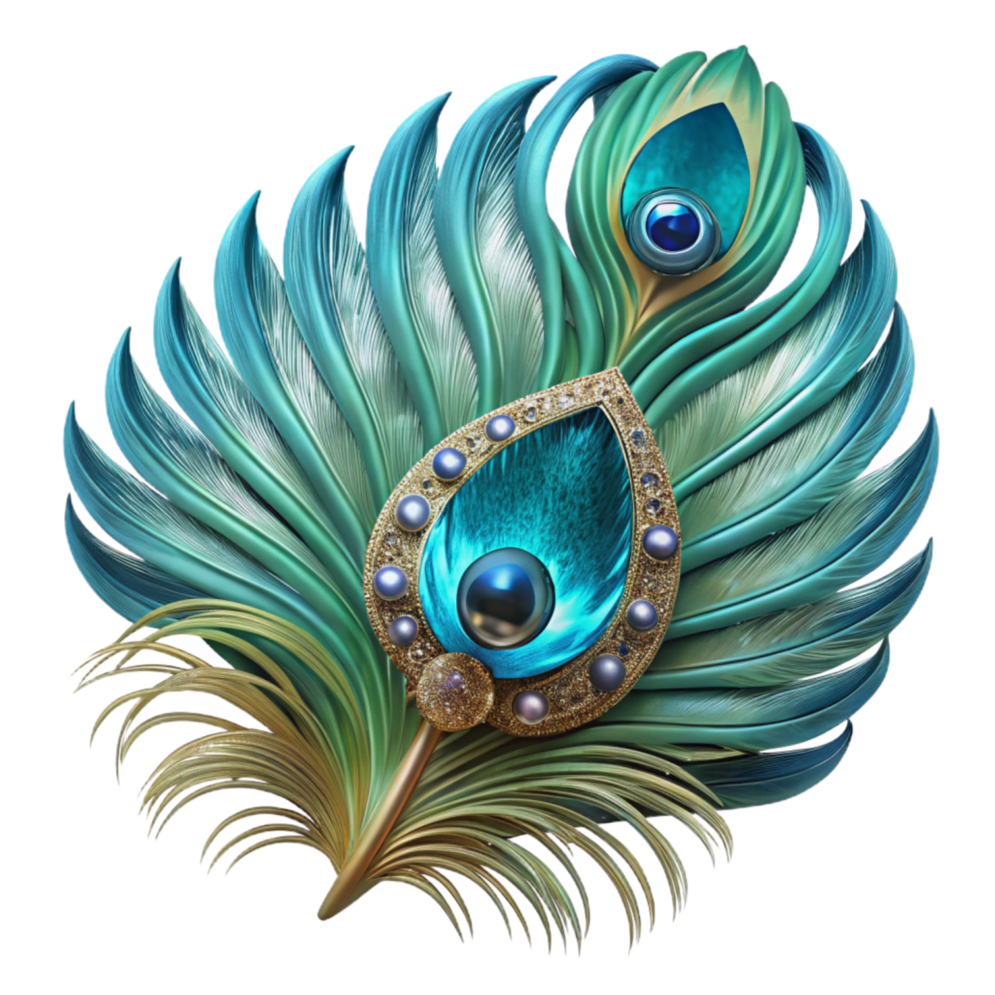 an illustration of a peacock with feathers and jewels