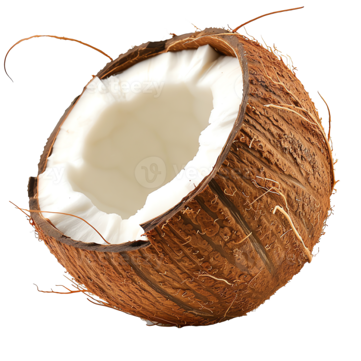 a half of a coconut on white background