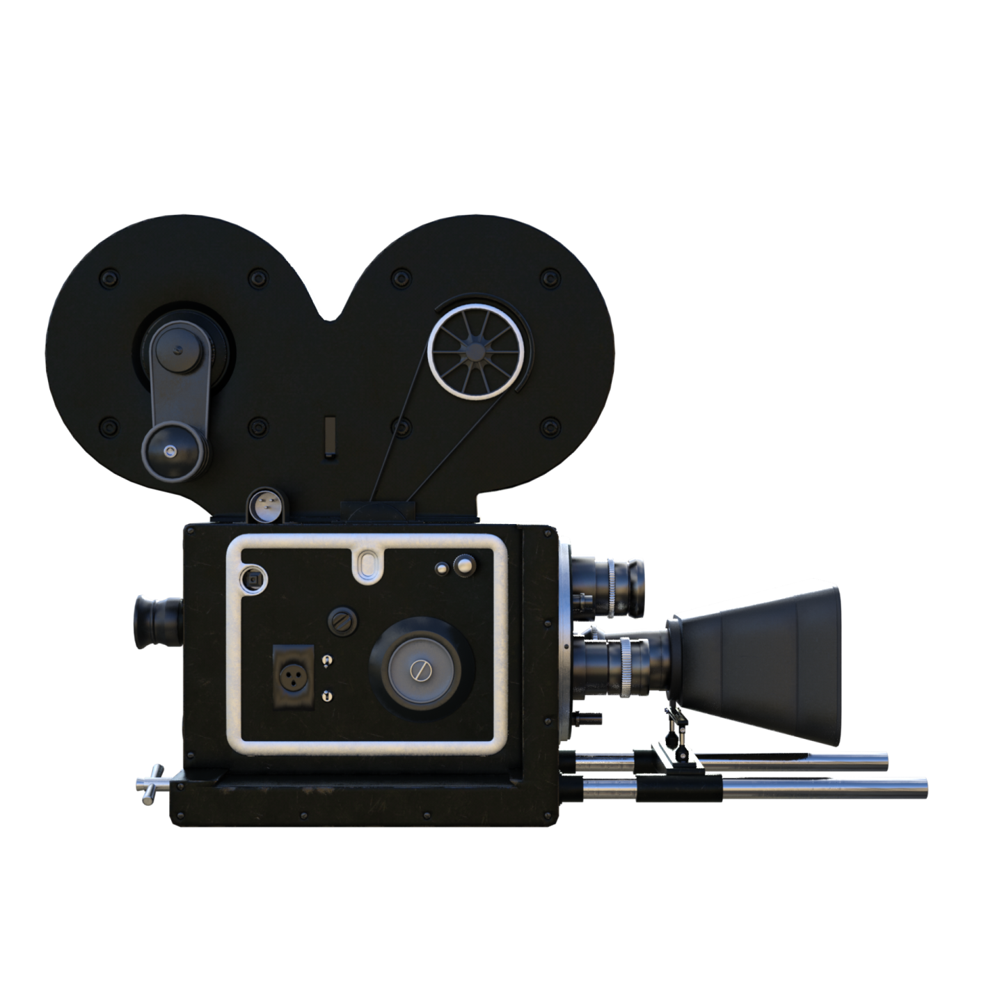 an old movie camera on a white background