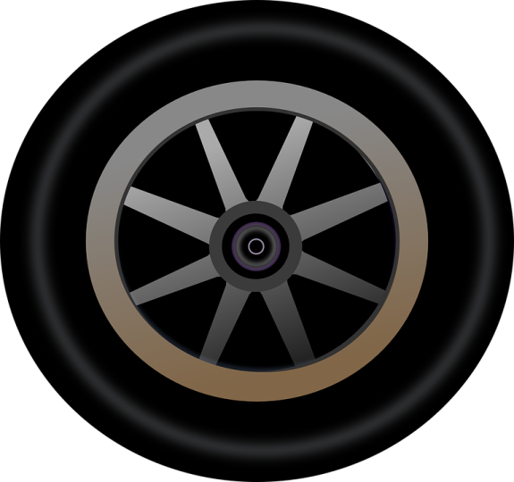 a black and brown tire on a white background