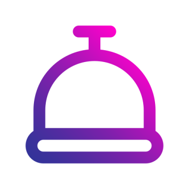 a purple and blue icon of a bell