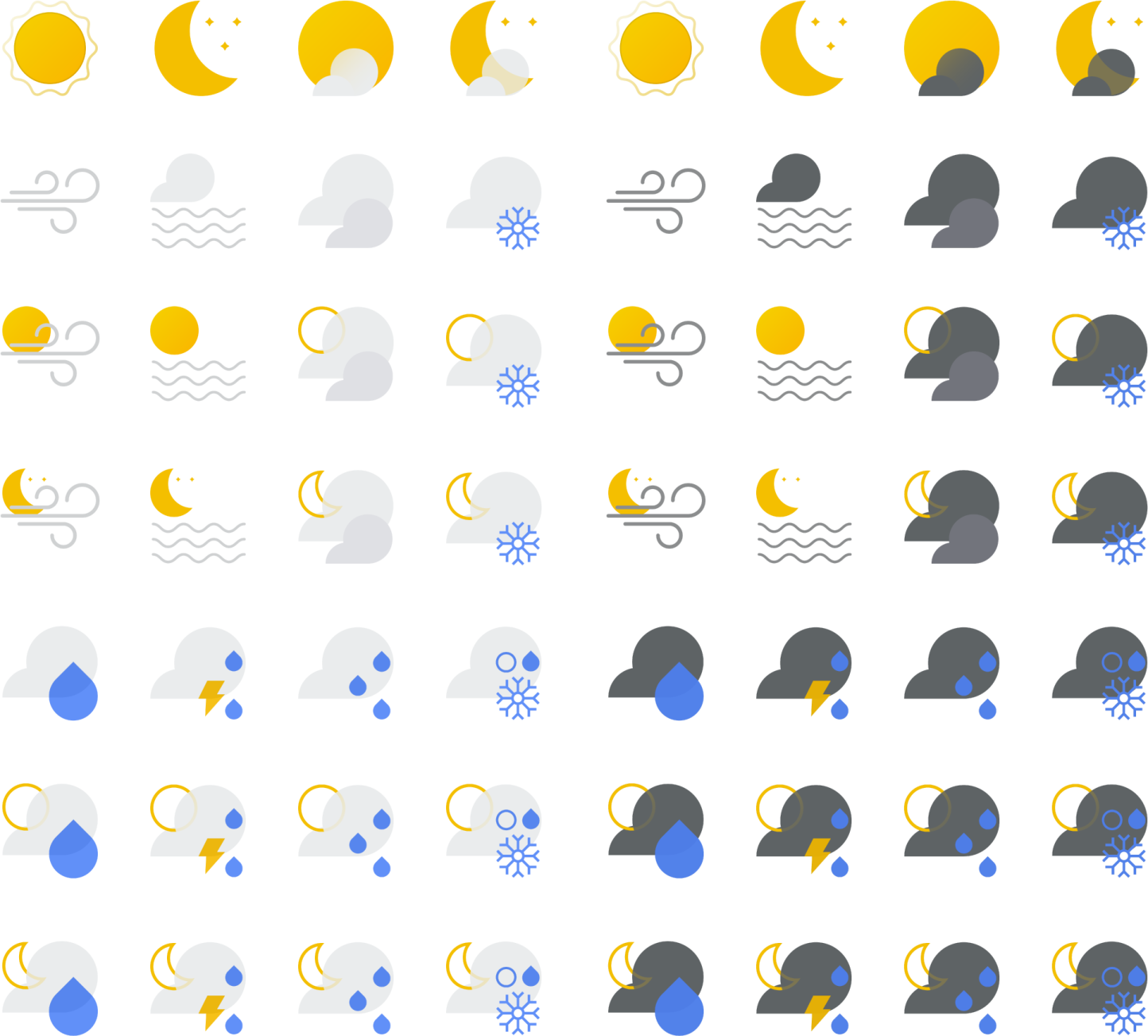 a pattern of clouds and suns in different colors