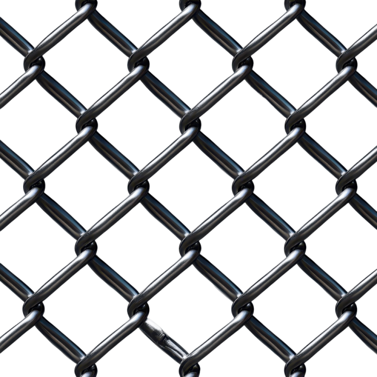 a black and white chain link fence