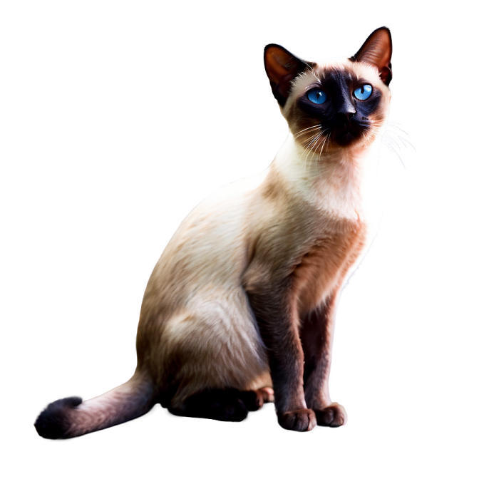 a cat with blue eyes sitting on a white surface